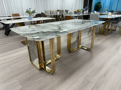 Real Marble Dining Table with Gold Stone Leg PRE ORDER