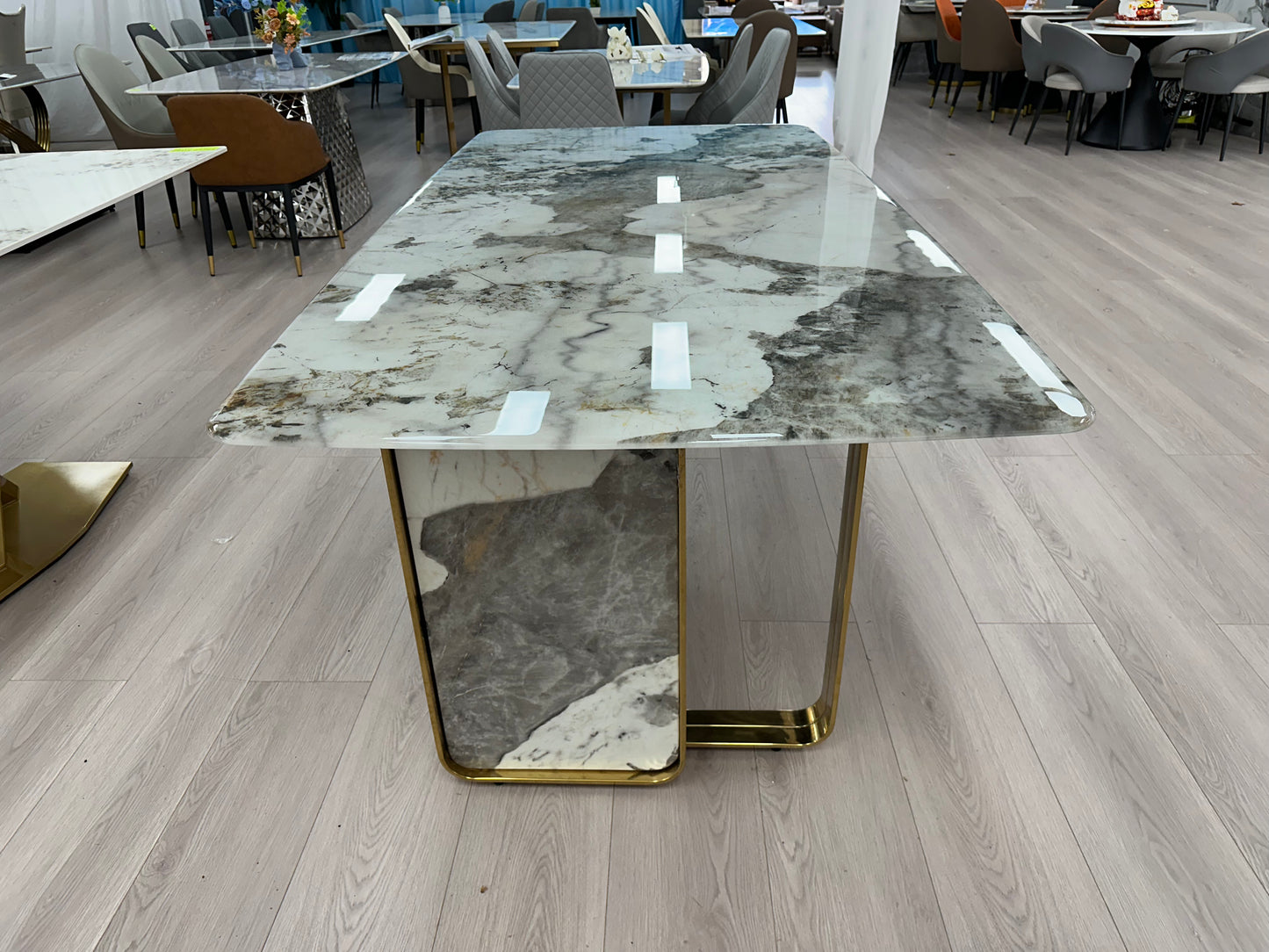Real Marble Dining Table with Gold Stone Leg PRE ORDER