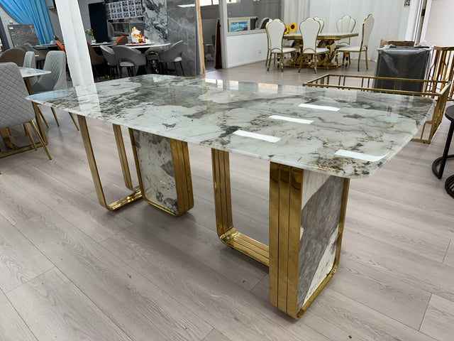 Luxury Marble Dining Table Stainless Steel Gold Leg Frame