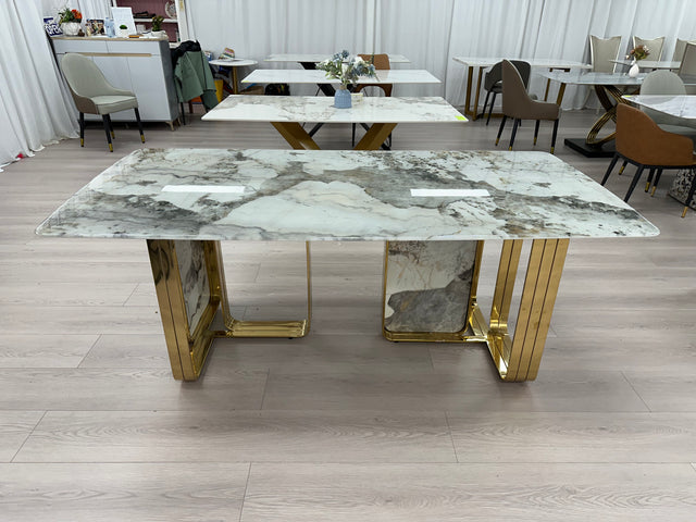 Luxury Marble Dining Table Stainless Steel Gold Leg Frame