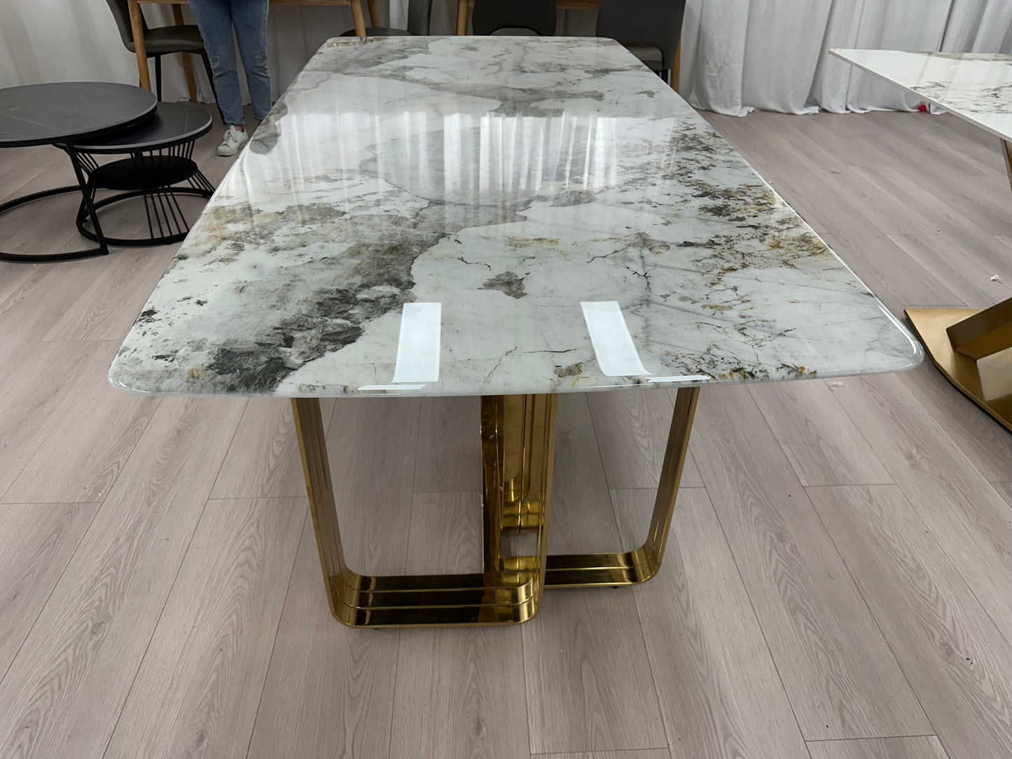 Real Marble Dining Table with Gold Stone Leg PRE ORDER