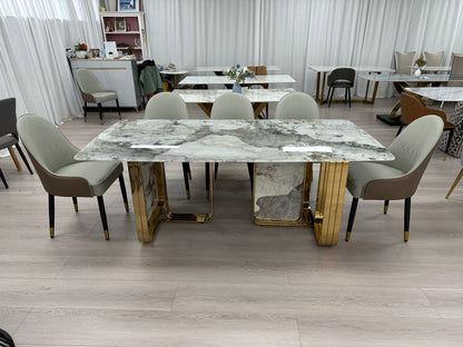 Real Marble Dining Table with Gold Stone Leg PRE ORDER