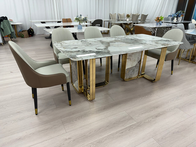 Luxury Marble Dining Table Stainless Steel Gold Leg Frame