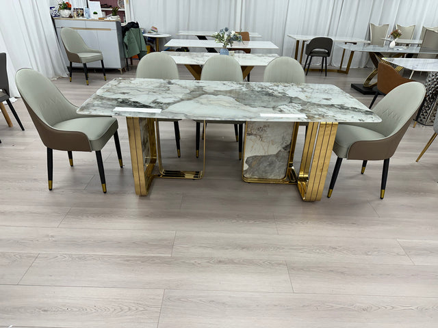 Luxury Marble Dining Table Stainless Steel Gold Leg Frame