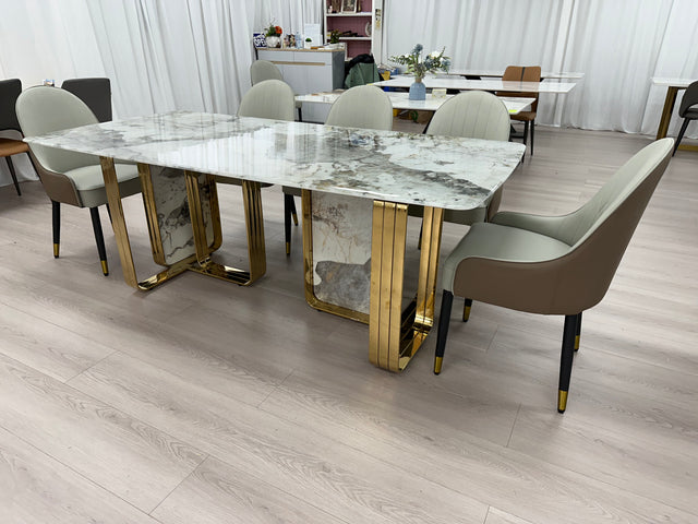 Luxury Marble Dining Table Stainless Steel Gold Leg Frame