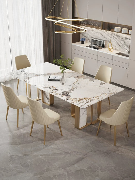 {𝑷𝑹𝑬-𝑶𝑹𝑫𝑬𝑹} Luxury Sintered stone Dining Table Stainless Steel Gold Leg Frame