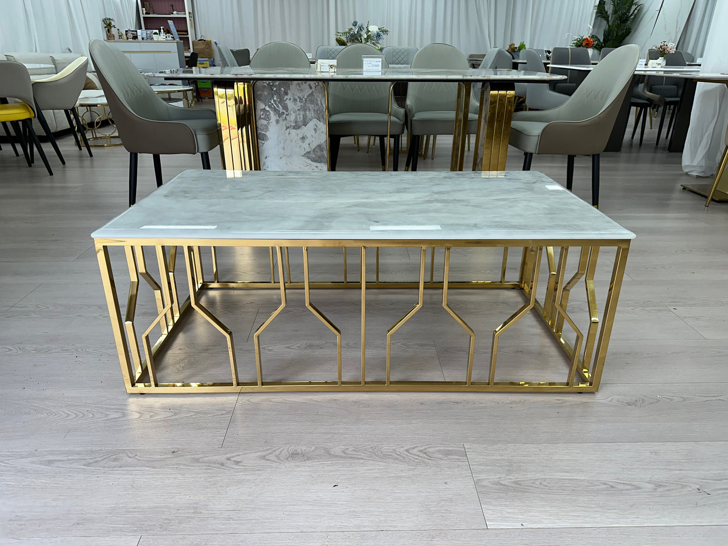Real Marble Rectangle Coffee Table w/ Gold Leg