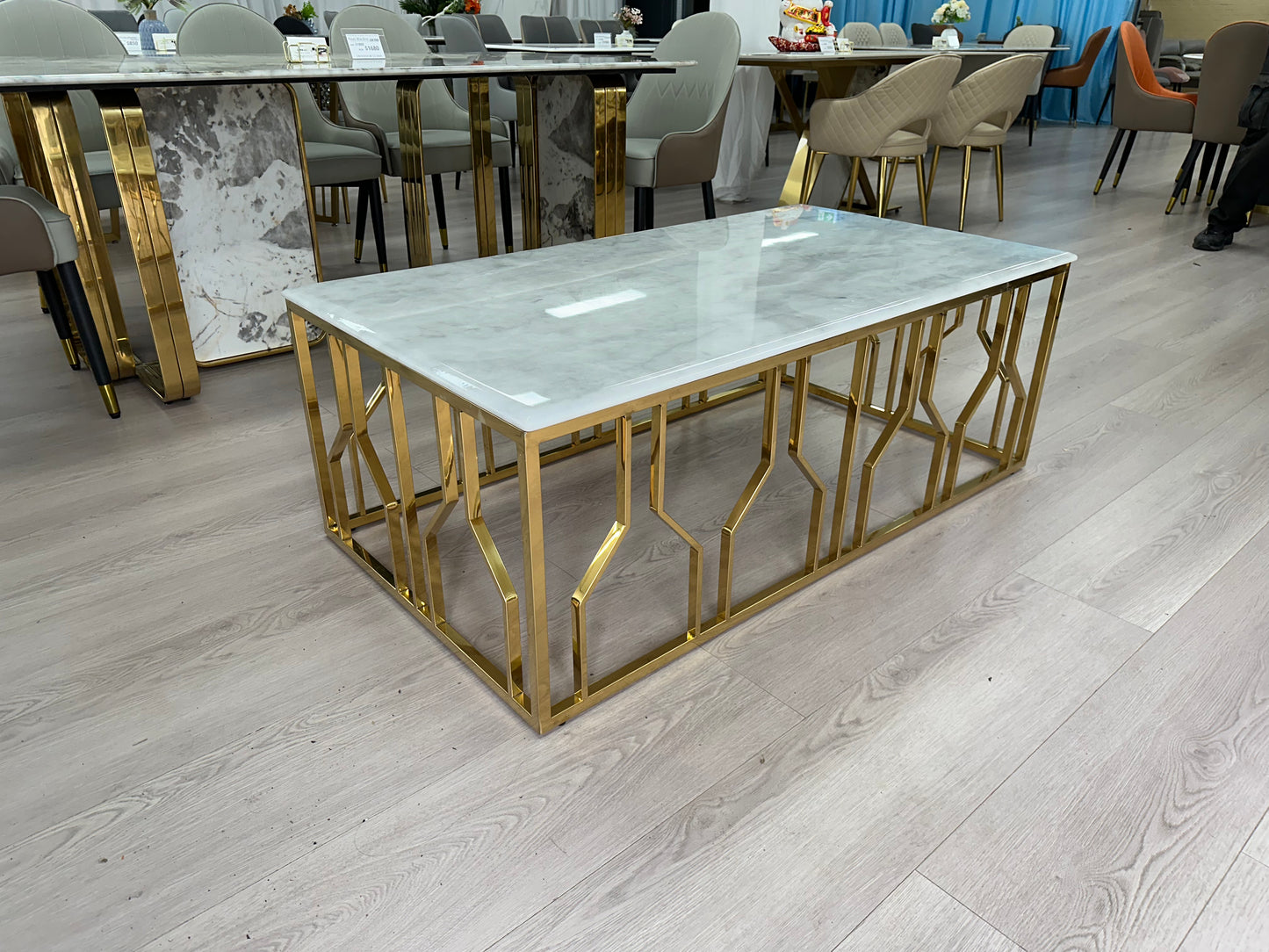 Real Marble Rectangle Coffee Table w/ Gold Leg