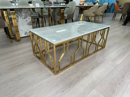 Real Marble Rectangle Coffee Table w/ Gold Leg