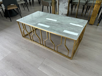Real Marble Rectangle Coffee Table w/ Gold Leg