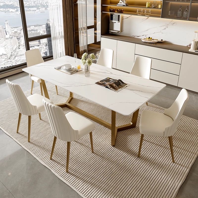 (615) Real Marble Dining Table w/ Y Shape Leg