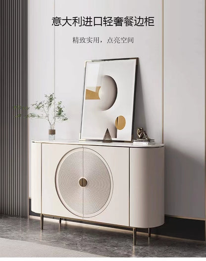 {𝑷𝑹𝑬-𝑶𝑹𝑫𝑬𝑹} Artificial Marble TV Unit & Round Coffee Table & Buffet Gold