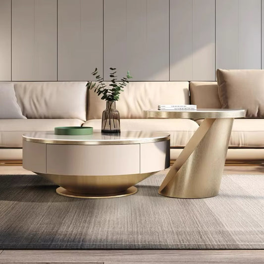 Artificial Marble Round Coffee Table  Gold / Black