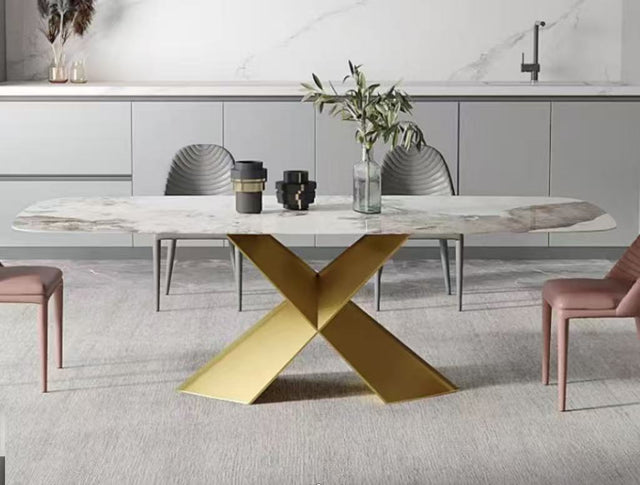 Sintered stone Dining Table w/ X Shape Leg