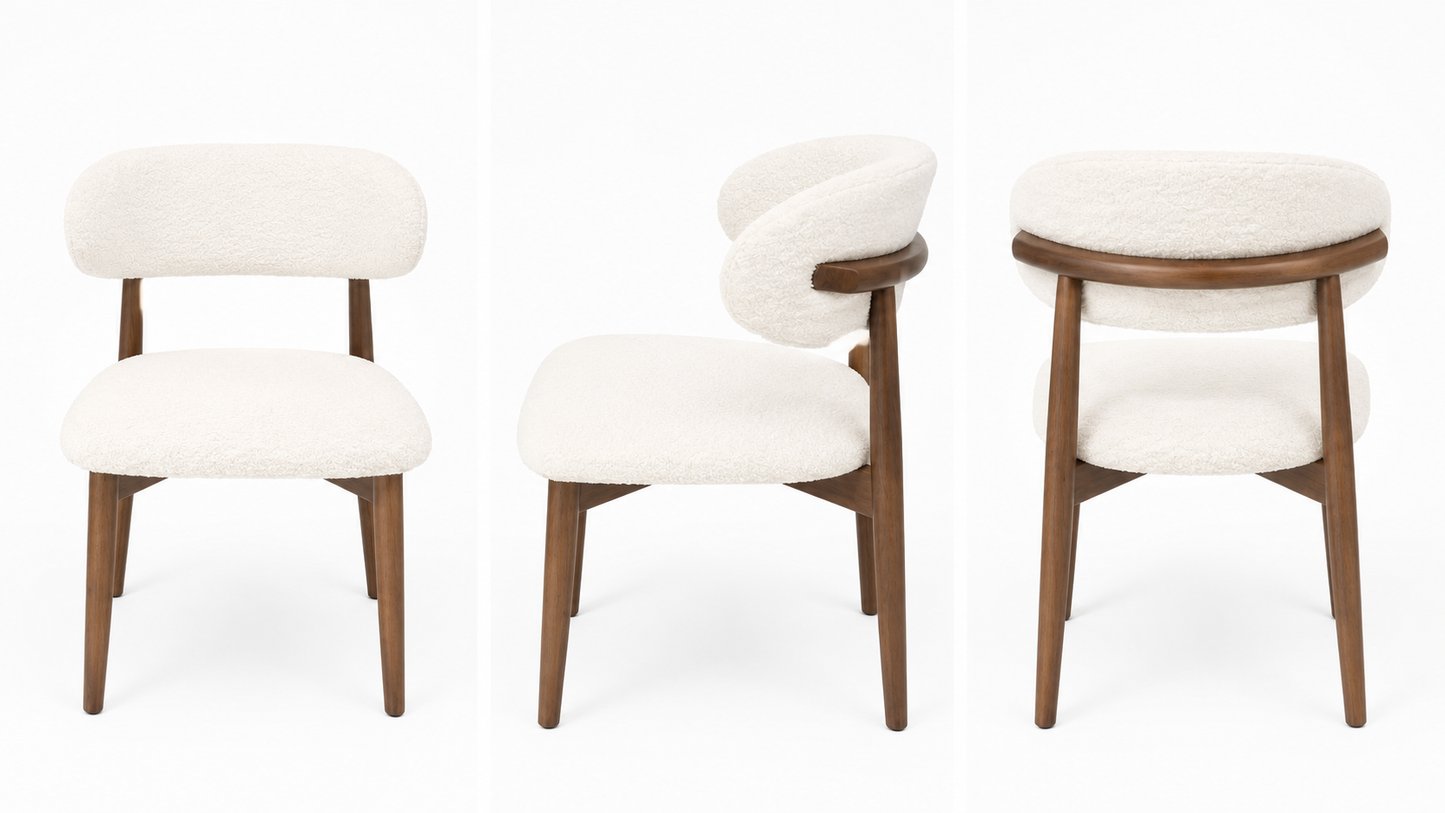 Bouclé Velvet Dining Chair w/ Solid Legs
