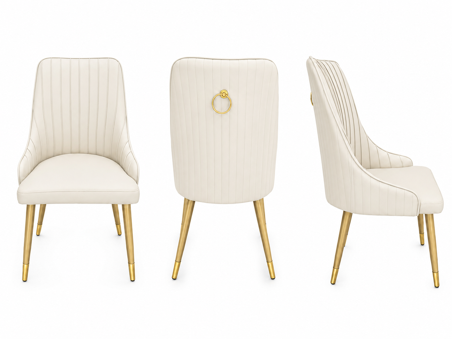 PU Leather Dining Chair w/ Stainless Legs& Gold Pull Ring