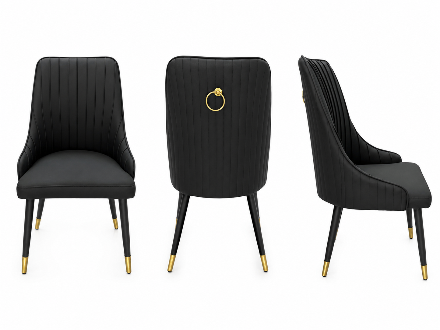 PU Leather Dining Chair w/ Stainless Legs& Gold Pull Ring