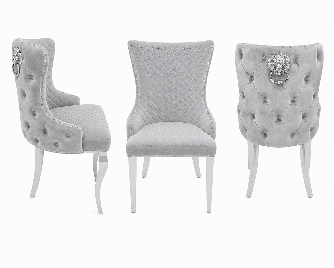 Velvet Wingback Dining Chair w/Lion Knocker & Stainless Legs