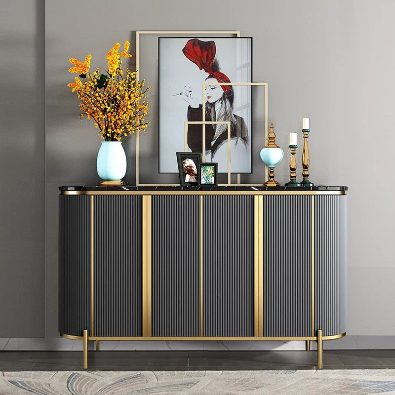 Monaco 4-Door Black & Gold Marble Buffet Table