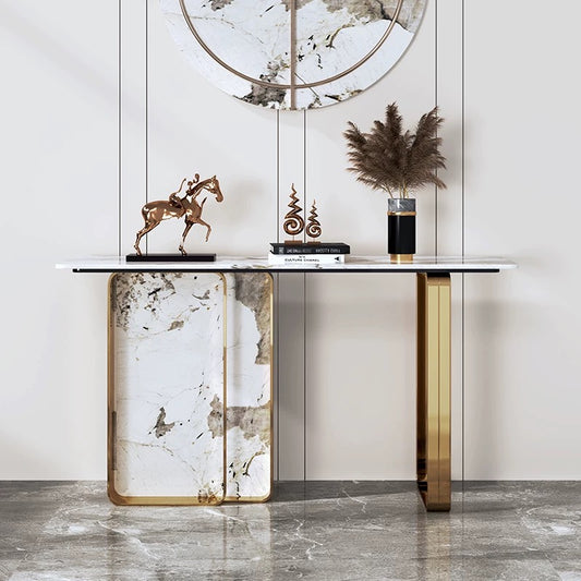 Milan Sintered Stone Console Table – White & Gold