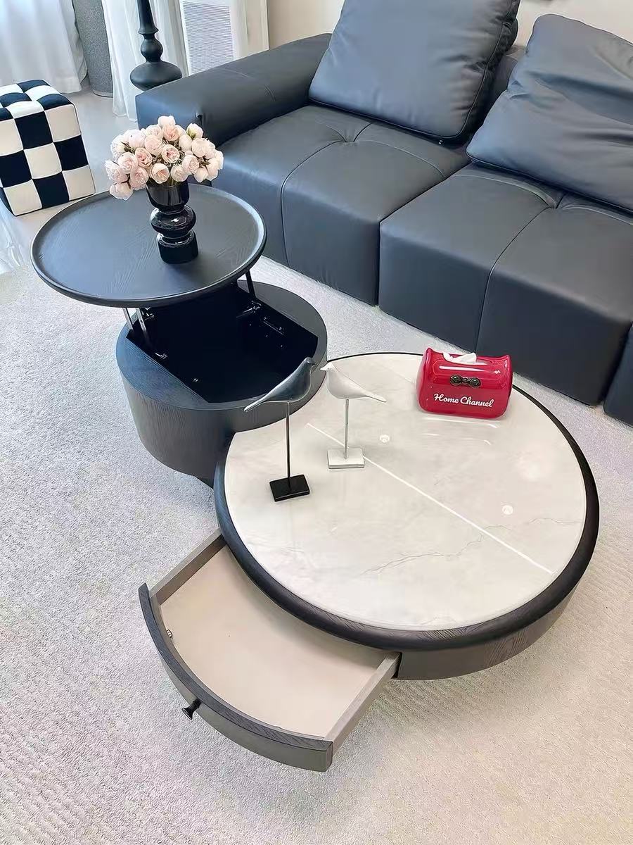 Monroe Modern Round Lift-Top Coffee Table with Storage – Black & White