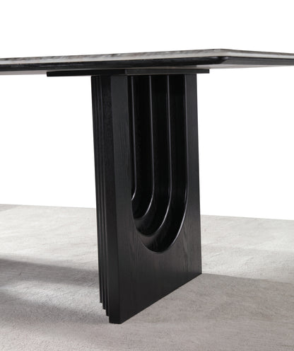 Real Black Marble Dining Table w/ Black Wood Leg