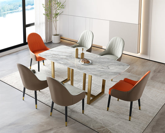 (614) Real Marble Dining Table w/ T Shape Leg