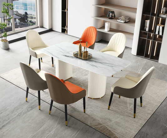 (612) Real Marble Dining Table w/ D Shape Leg