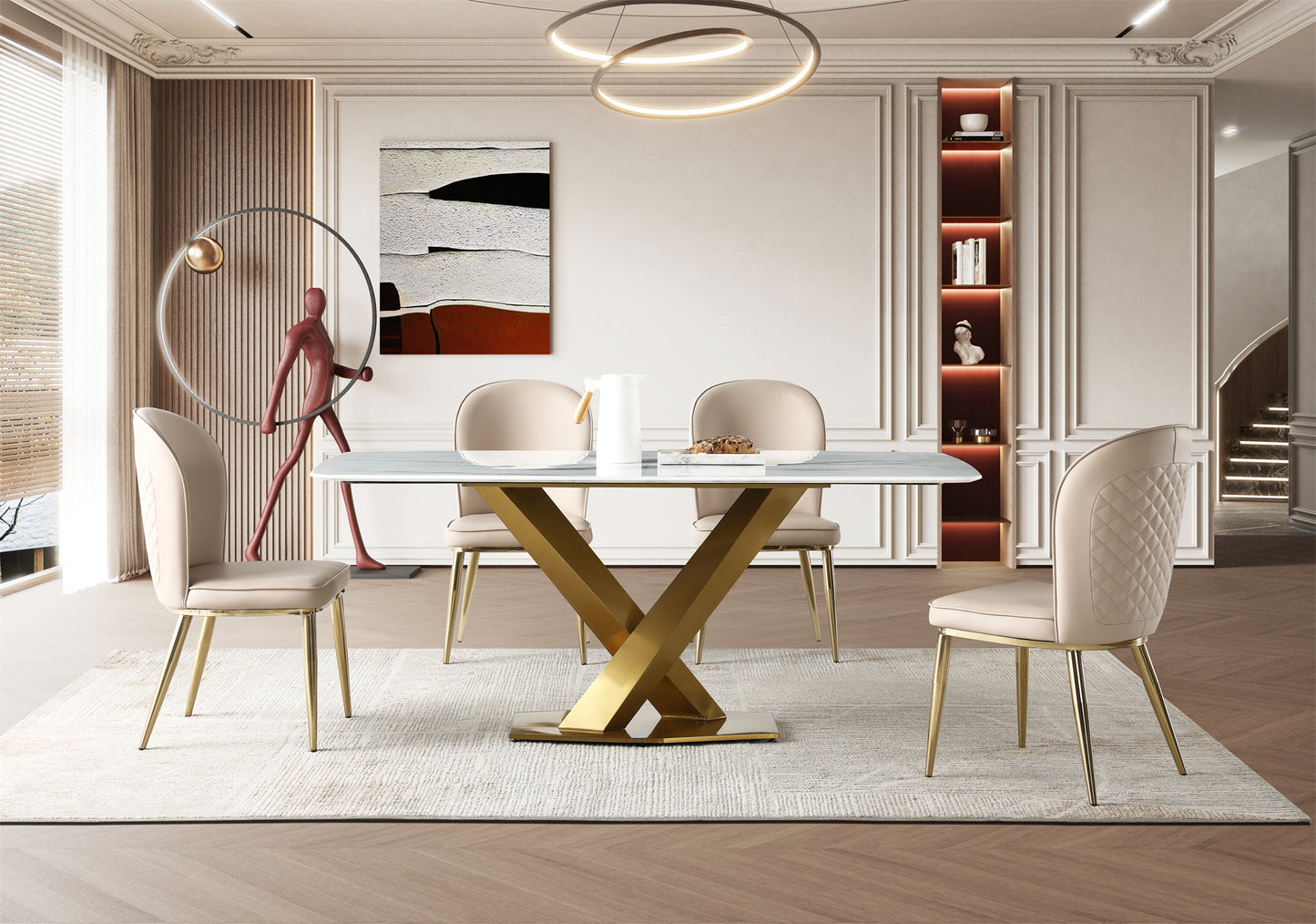 Real Marble Dining Table w/ X Shape Leg