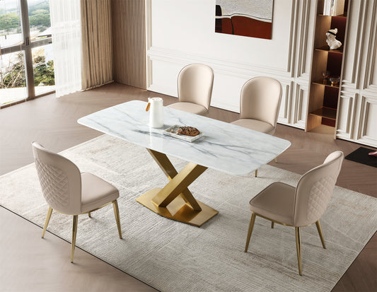 Real Marble Dining Table w/ X Shape Leg