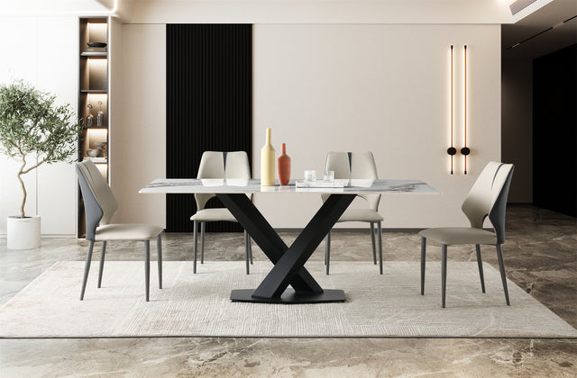 Artificial Marble Dining Table with Black X Leg 180x90cm