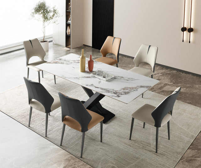 Artificial Marble Dining Table with Black X Leg 180x90cm