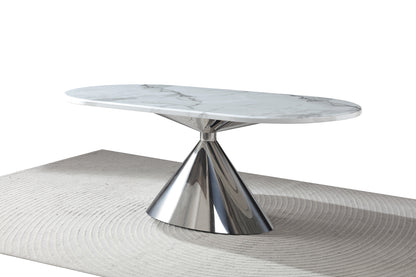 Real Marble Oval Dining Table w/ Sliver Stainless Leg