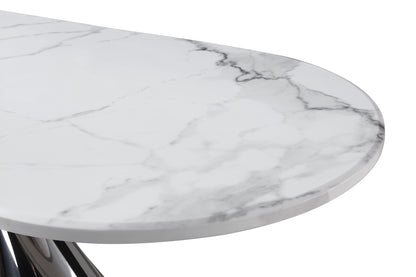 Real Marble Oval Dining Table w/ Sliver Stainless Leg