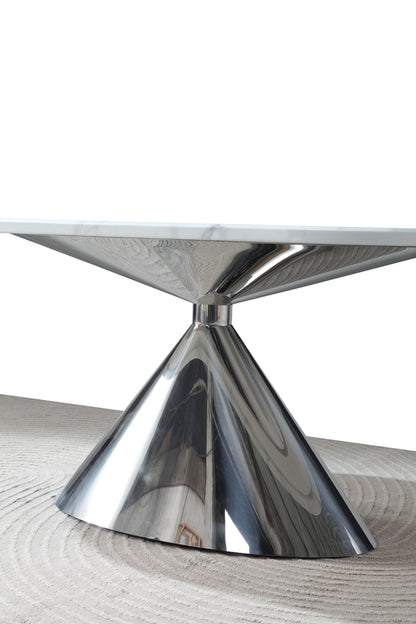 Real Marble Oval Dining Table w/ Sliver Stainless Leg