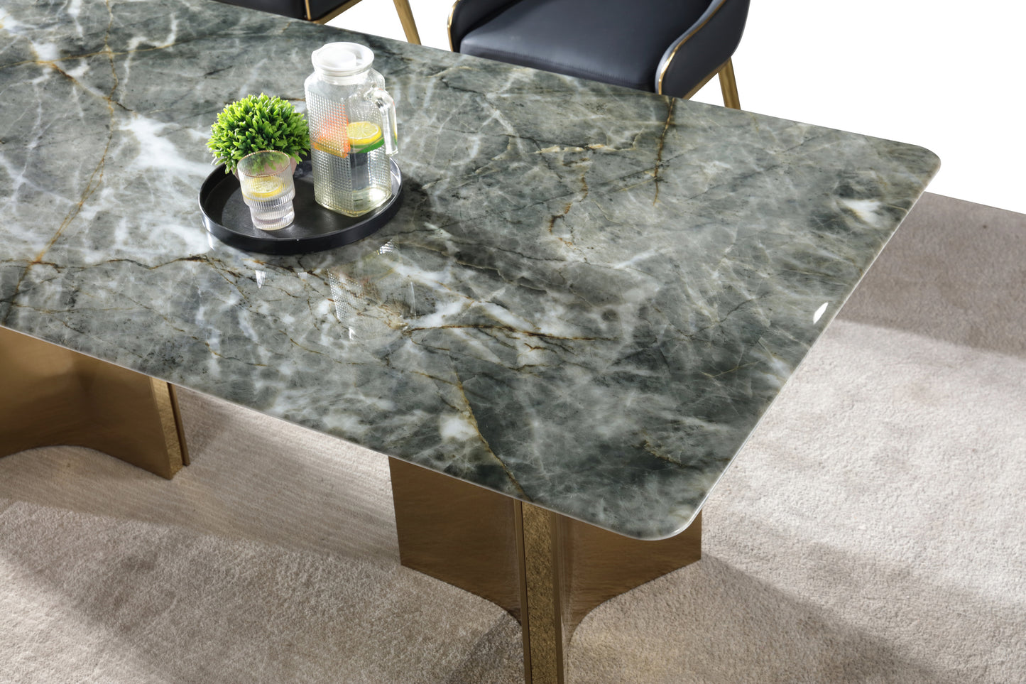 Real Black Marble Dining Table w/ Gold Stainless Leg