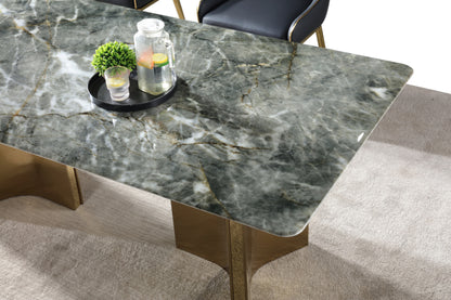 Real Black Marble Dining Table w/ Gold Stainless Leg