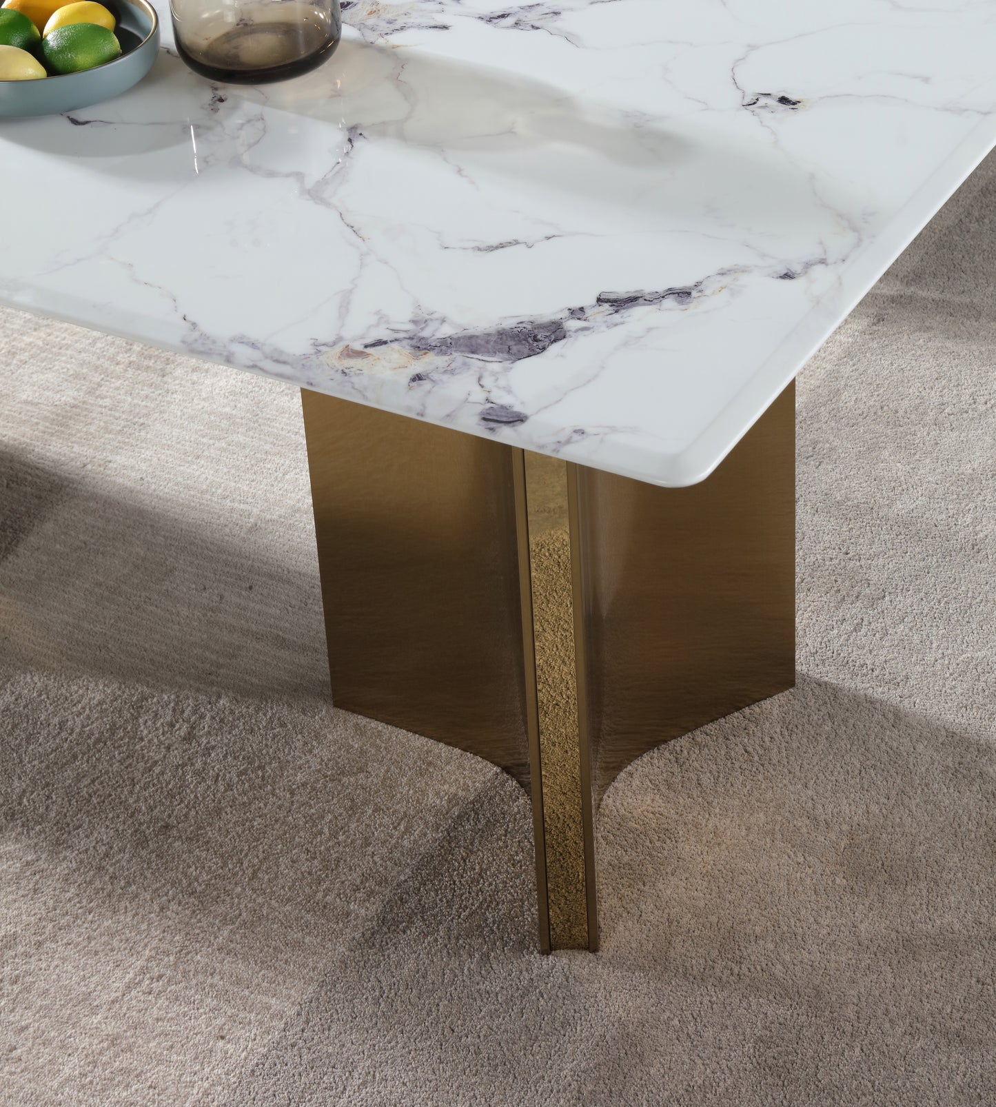 Real White Marble Dining Table w/ Gold Stainless Leg