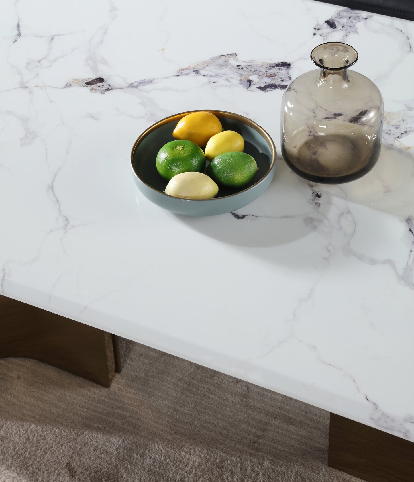 Real White Marble Dining Table w/ Gold Stainless Leg