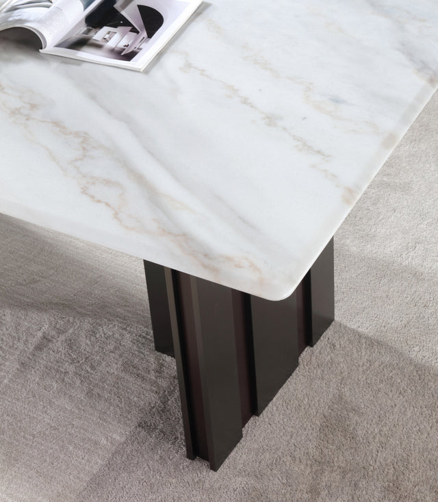 Real White Marble Dining Table w/ Sliver&Brown Stainless Leg
