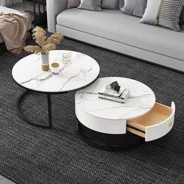 Luxury Artificial Marble Top Round Coffee Table with single drawer