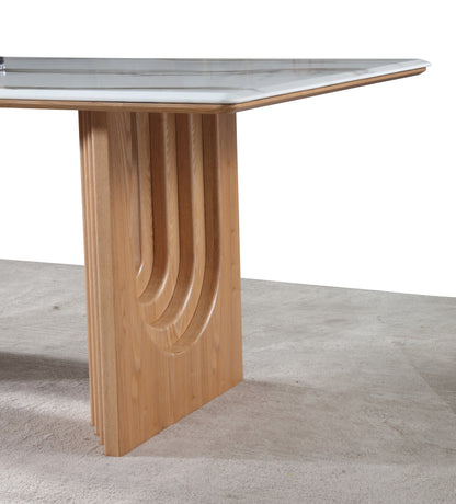 Real White Marble Dining Table w/ Wood Leg