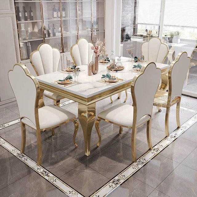 Luxury Marble Dining Table Stainless Steel Gold Leg Frame