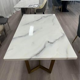 (615) Natural Real Marble Dining Table Stainless Leg