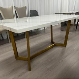 (615) Natural Real Marble Dining Table Stainless Leg