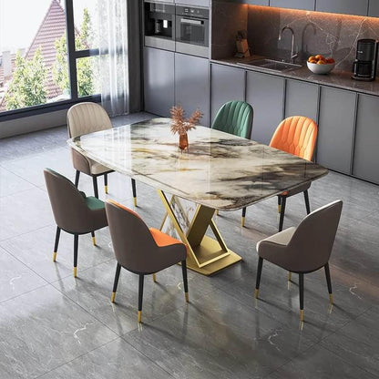 (809) Real Marble Dining Table w/ Sintered Stone Leg