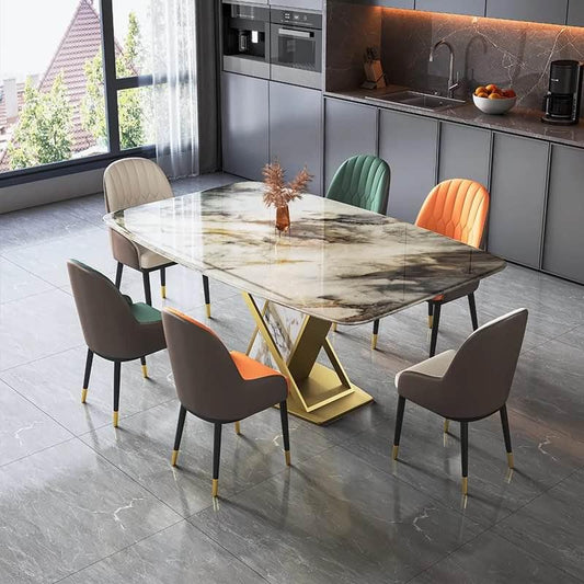 (809) Real Marble Dining Table w/ Sintered Stone Leg