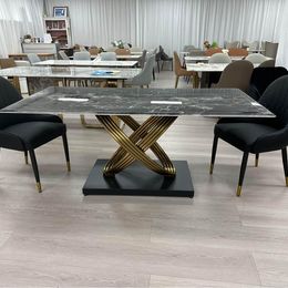 (613) Real Marble Dining Table w/ Gold Leg