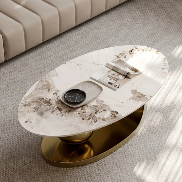 Artificial Marble Coffee Table Oval/Round Gold Frame