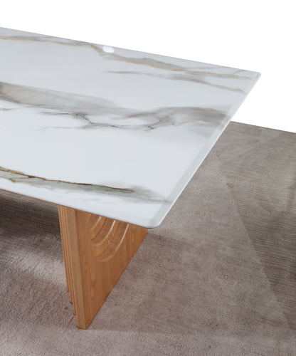 Real White Marble Dining Table w/ Wood Leg